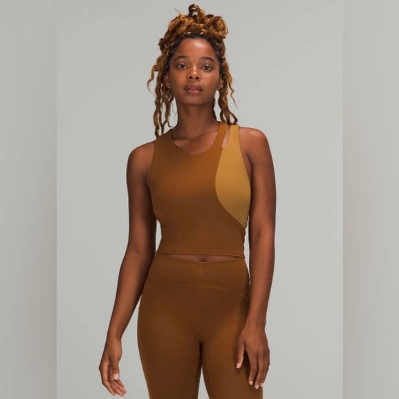 Lululemon Nulu Asymmetrical Yoga Tank Top A/B Cups Copper Brown / Bold Beige - Picture 1 of 7